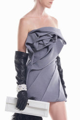 Flower Strapless Ruch Mini Dress